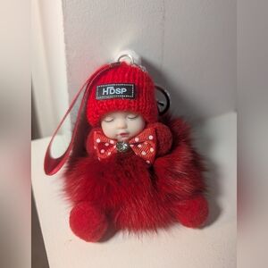 New! Adorable Red Plush Sleeping Baby Purse Or Keychain Charm